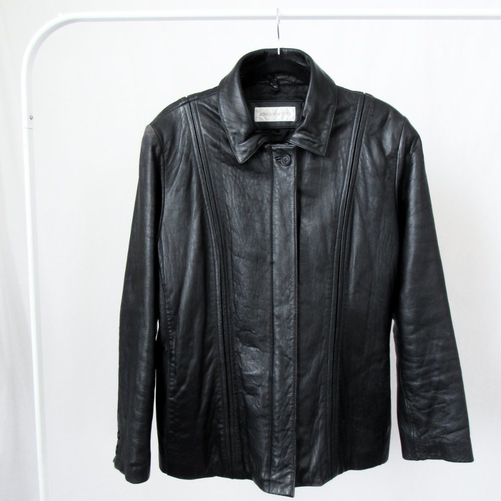 VTG 90s Faux Fur Collar Black Leather Jacket Y2K Leather Jacket Chic Modern Fit - Picture 13 of 16